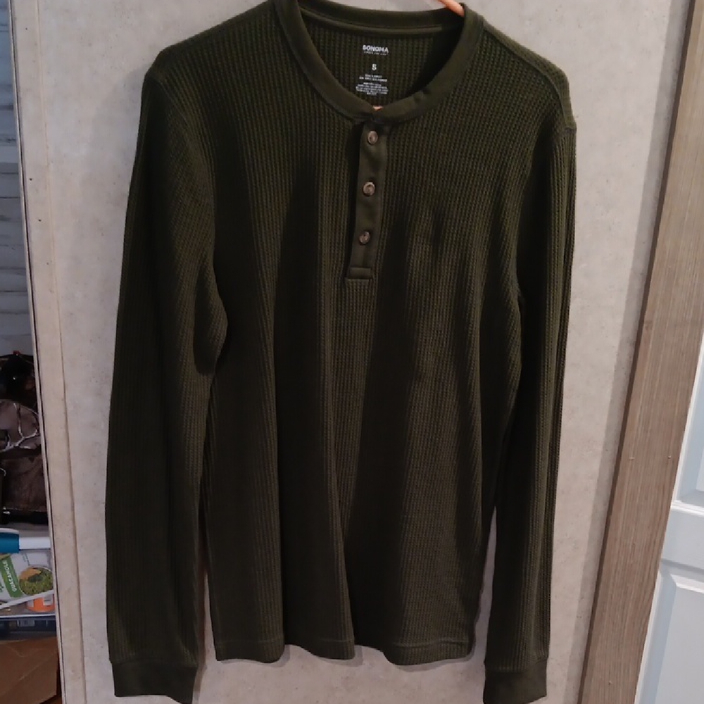 Sonoma Olive Long Sleeve Henley Shirt